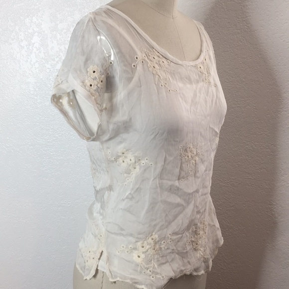 Angela Moda Embroidered Sheer Silk Blend Top S - Picture 3 of 4